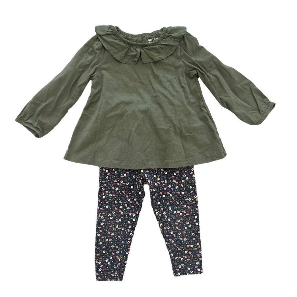 Carter's Baby Ruffle Blouse and Floral Pant Outfit Set 2 Pc Size 18 M Green Blue